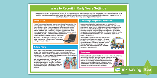 Ways to Recruit in Early Years Settings (teacher made)