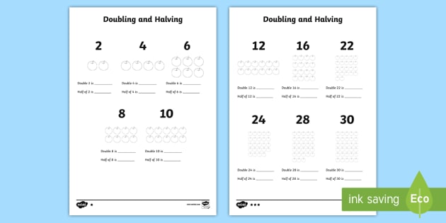 Halving Two Digit Numbers Worksheet Halting Time