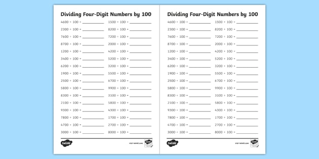 Dividing Four Digit Numbers By 100 Worksheet teacher Made 