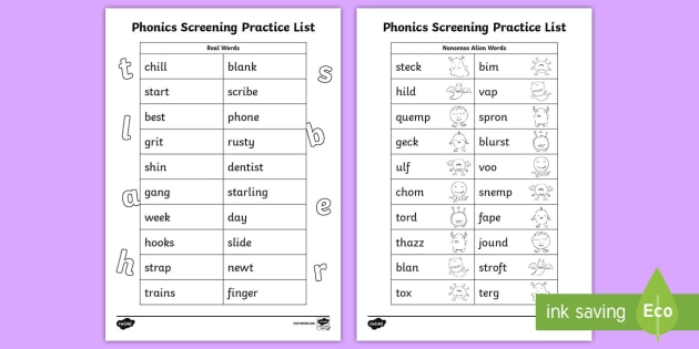 ks1 english worksheets / List Screening Practice Phonics Activity Worksheet Sheet