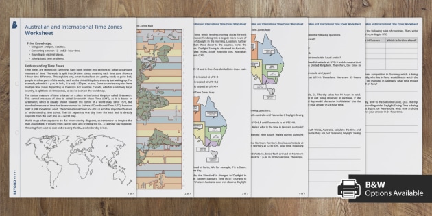 Australian and International Time Zones Worksheet Beyond