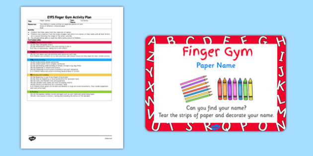 Eyfs Paper Name Finger Gym Plan And Prompt Card Pack