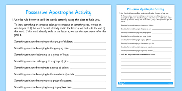 Possessive Apostrophe Worksheet KS2 Primary Resource