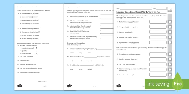 Naplan Style Misspelt Language Conventions Set Two Year 3 Exam Questions Pack 4681