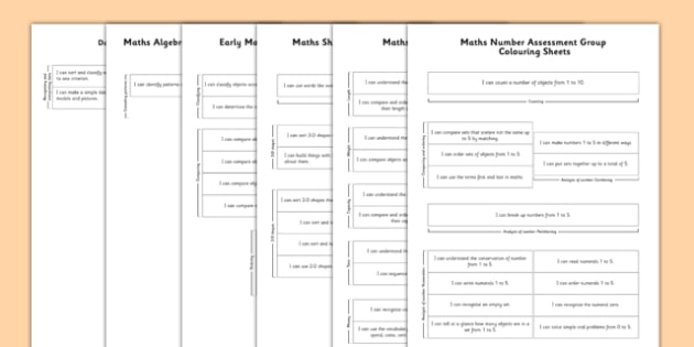 1999 Curriculum Junior Infants Maths Assessment Group Colouring Sheets Pack