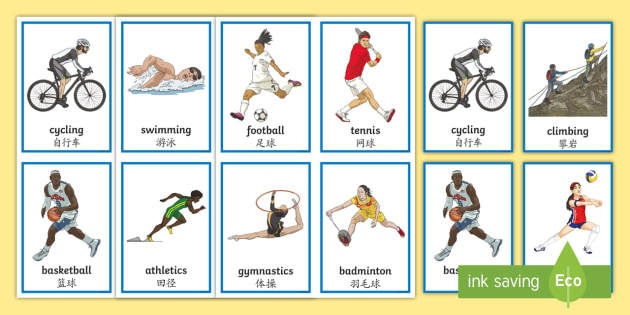 Sports Flashcards English Mandarin Chinese Teacher Made