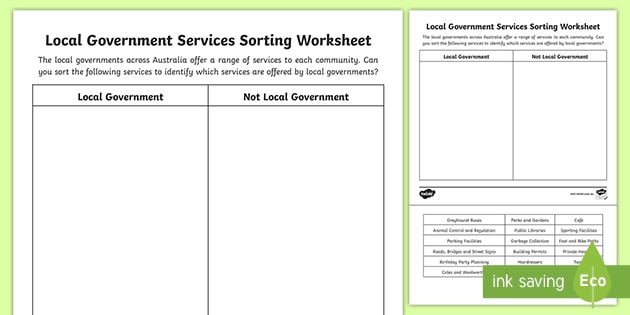 Local Government Services Word Sorting Worksheet