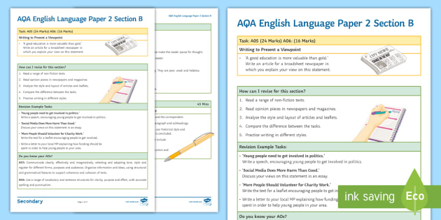 Aqa Gcse English Language Paper 2 Section B Planning Responses And ...