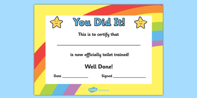 Toilet Training Certificate toilet training certificate