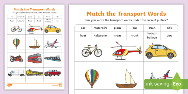 Transportation Matching worksheet  Vocabulary, English vocabulary