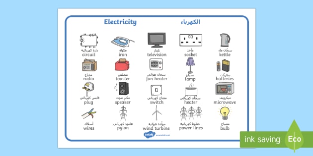 electricity-word-mat-arabic-english