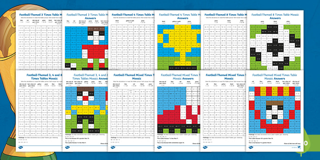 LKS2 Football-Themed Multiplication Tables and Division Facts Maths Mosaic