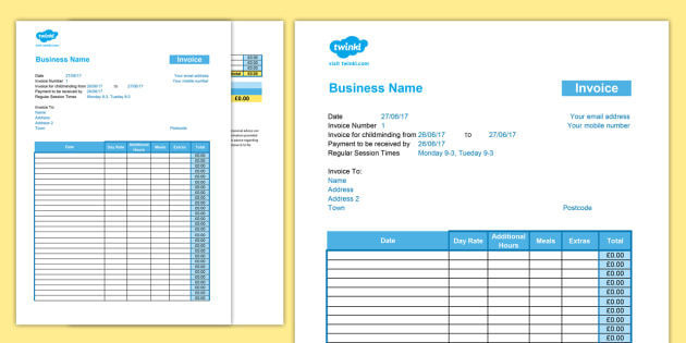 Childminder Invoice With Day Rate Template Spreadsheet