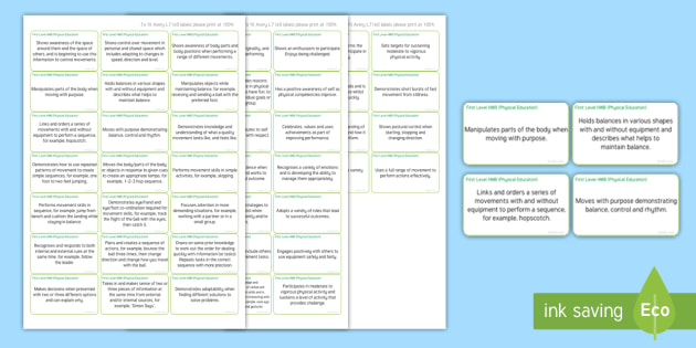 CfE First Level PE Benchmarks Assessment Stickers