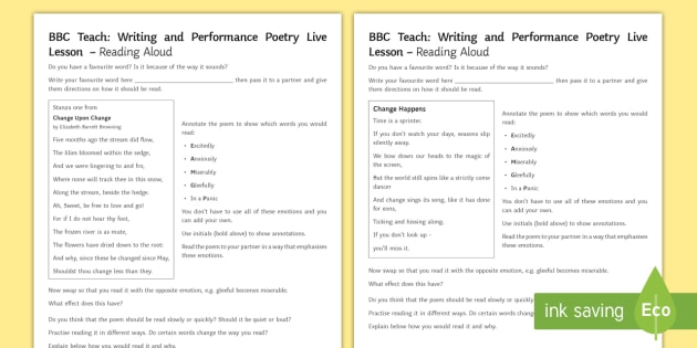 Bbc Teach Writing And Performance Poetry Live Lesson Reading Aloud 