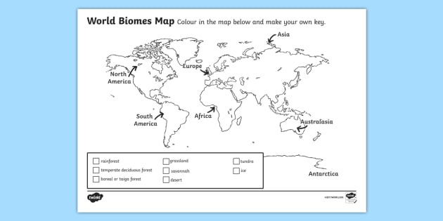 World Biomes Map Coloring Worksheet / Worksheet