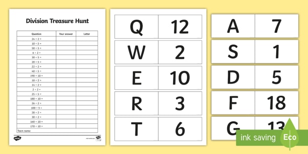 Dividing By 2, 5 And 10 Treasure Hunt