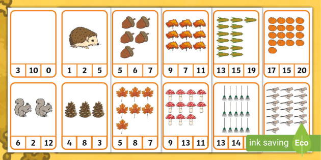 Autumn-Themed Numbers to 20 Peg Matching Cards