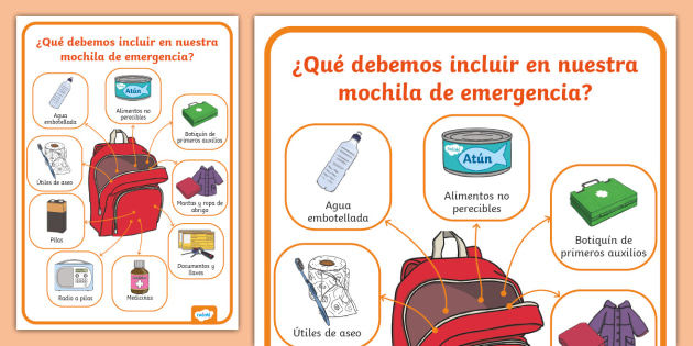 Póster: Mochila de emergencia Recursos Educativos Twinkl
