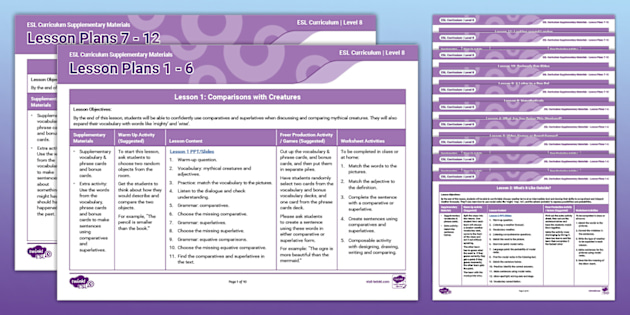 ESL Curriculum: Level 8 Lesson Plans (teacher made) - Twinkl