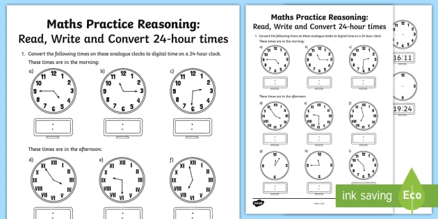 read write and convert 24 hour times assessment test