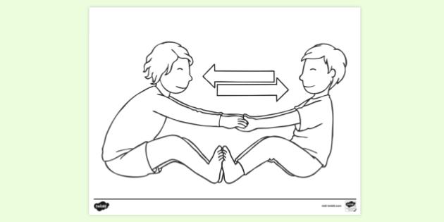 Free Rowing Children Joining Hands Back Forth Colouring Sheets