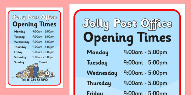 FREE! - Jolly Post Office Role Play Opening Times to Support Teaching on The