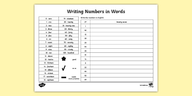 writing numbers in words worksheet