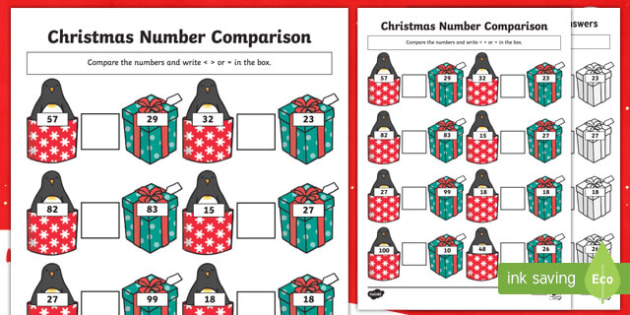 christmas number comparison worksheet teacher made