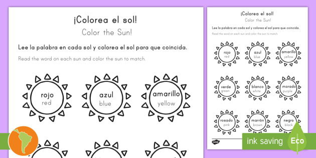 Color The Sun Worksheet Englishspanish Summer Summer