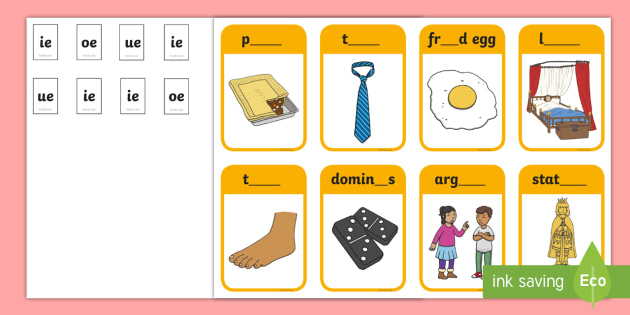 Phase 5 Digraphs 'ie' 'oe' 'ue' Matching Peg Activity