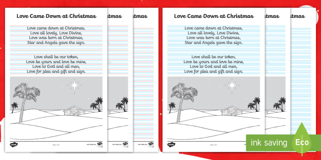 Love Came Down at Christmas Handwriting Practice Worksheet / Worksheet