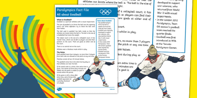 Rio Paralympics 16 All About Goalball Fact File