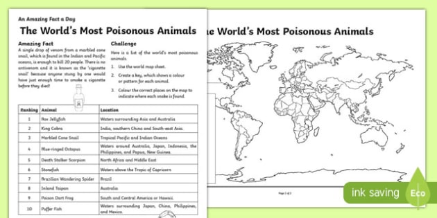 The World's Most Poisonous Animals Worksheet / Worksheet, worksheet