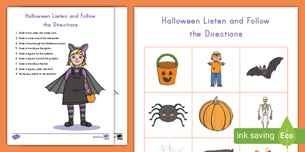 halloween listen and follow the directions worksheet