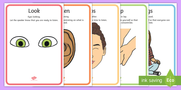 K 2 The Five Ls Of Listening Display Posters Teacher Made