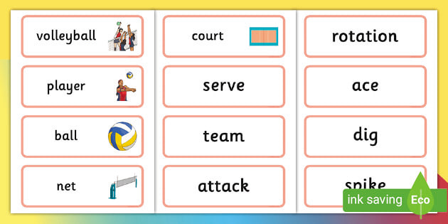 Volleyball Word Cards (teacher made)