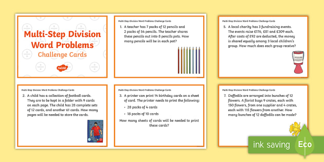 Ks2 Multi-Step Division Word Problems Maths Challenge Cards