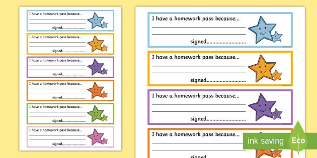 Homework Pass Cards (teacher made) - Twinkl