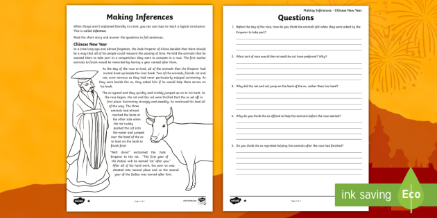 Chinese New Year Making Inferences Worksheet Activity Sheet Ks2