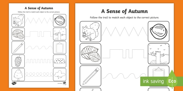 A Sense of Autumn Pencil Control Worksheet / Worksheets