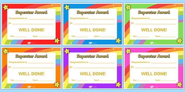 Super Star Award Certificates Super Star Award Certificates