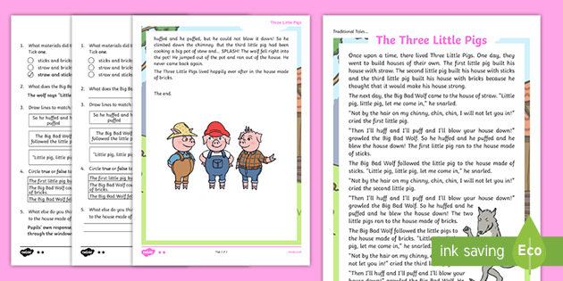 The Three Little Pigs Traditional Tales Differentiated Reading Comprehension