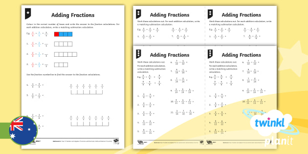 year 5 fractions and decimals add and subtract fractions differentiated home