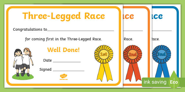 Sports Day Three Legged Race Certificates
