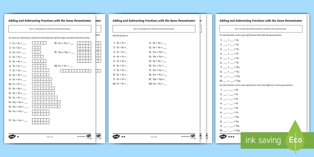 adding and subtracting fractions worksheets teacher made