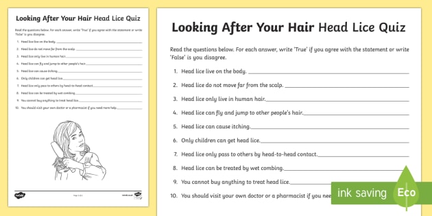 Looking After Your Hair Head Lice Quiz Worksheet Worksheet