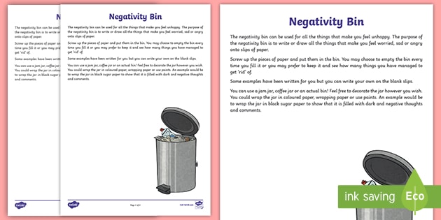 Negativity Bin Worksheet