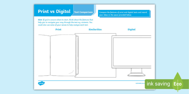 Print vs Digital Text Comparison Worksheet (teacher made)