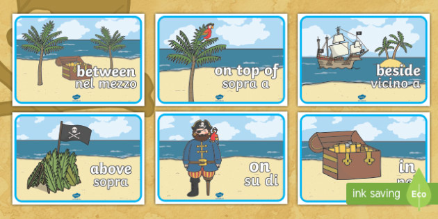 Pirate Positional Language Posters English Italian Pirate Positional